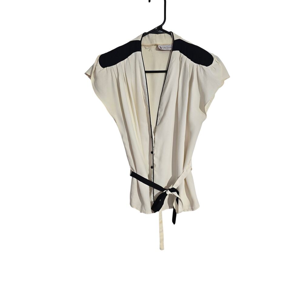 Vintage Cactus Blouse Cream Black Womens Size 13/14